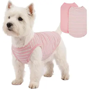 Lelepet 2 Pack Dog Shirts for Small Medium Large Dogs, Soft Cotton Dog T-Shirt Clothes, Striped Pet Sleeveless Vest Tank Top for Dogs Boys Girls, Lightweight Puppy Outfit Pet Sweatshirt, Pink XS