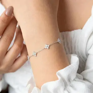 Trendy 18K Gold Plated Cubic Zirconia Bracelets, Layered Cute Dainty Adjustable Link Chain Bracelet for Wedding Prom Brides Jewelry