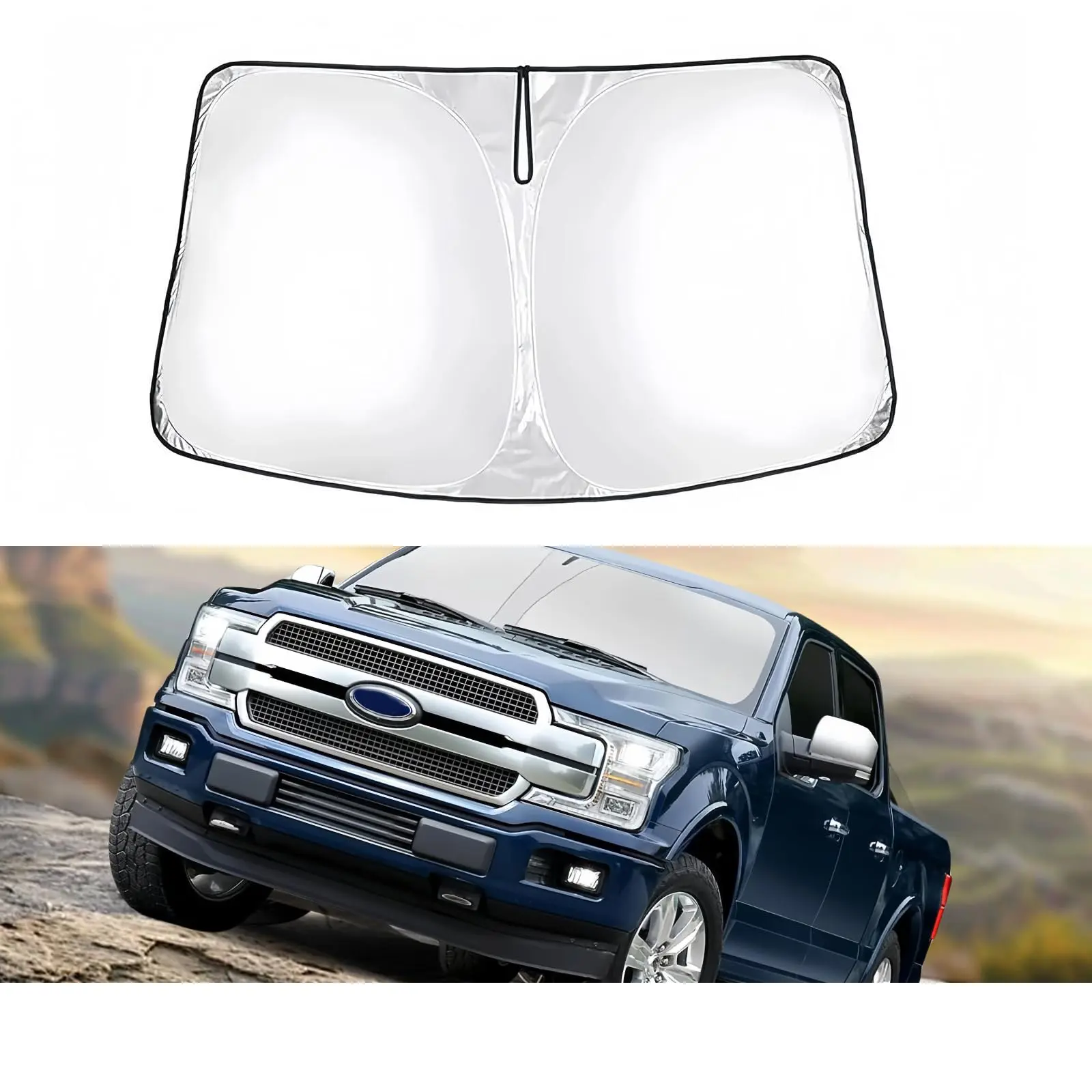 2015-2020 Ford F150/F250/F350/F450 – Windshield Sunshade 4-in-1 Composite | UV Blocking | Lowers Interior Temp 8-10°F | Foldable Easy Storage | Protects Interior backtoschool