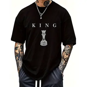 Premium Men's 180GSM Cotton T-Shirt With King Graphic Print Short Sleeve Round Neck Tee For Casual Wear In White