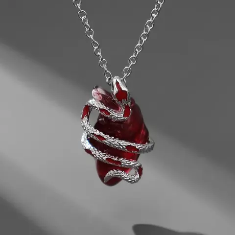 Minimalist Causal Snake & Artificial Gemstone Design Pendant Necklace, Punk Style Necklace For Women & Men, Necklaces Men