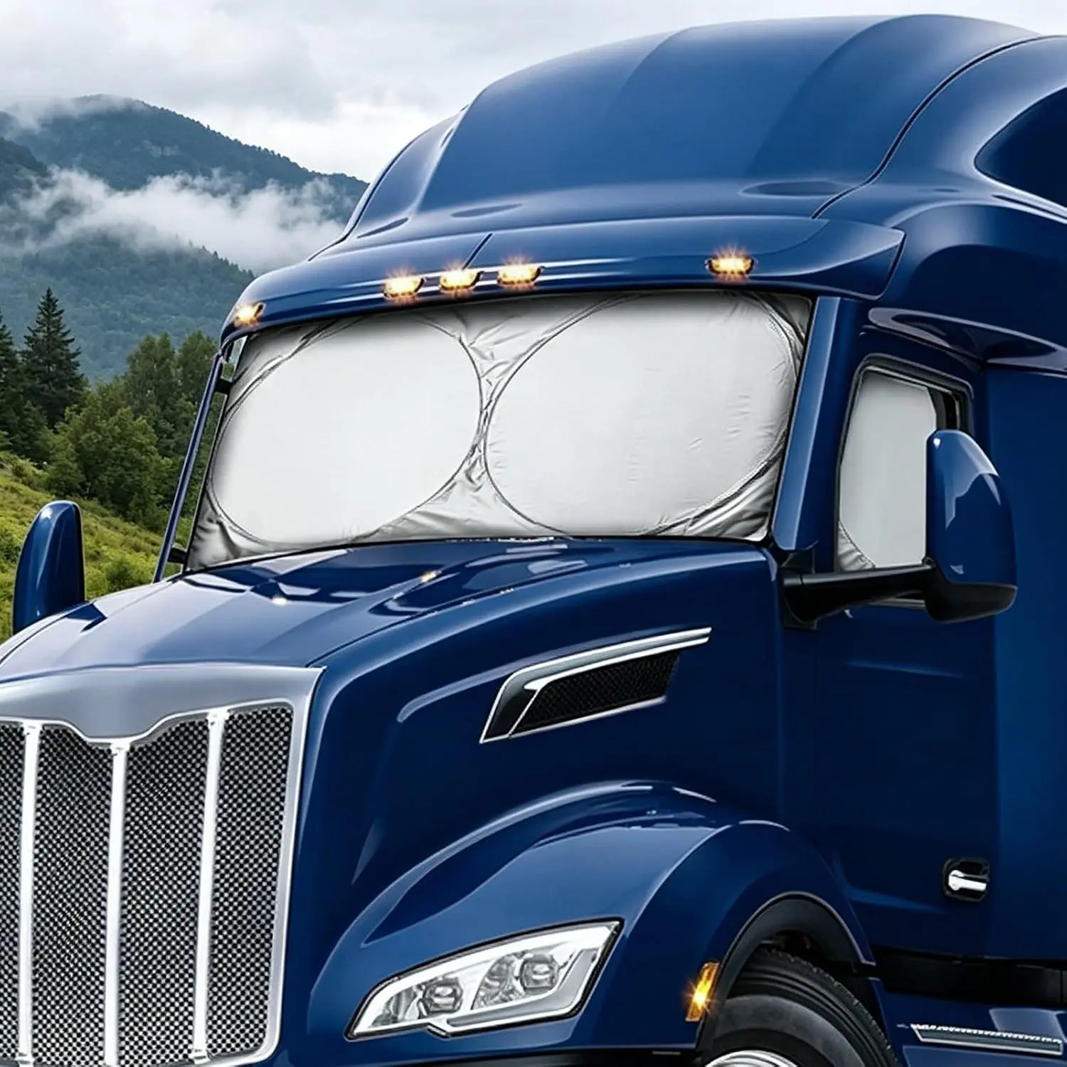 Semi Truck Windshield Sun Shade, Large Size Foldable Front Window Cover, Heavy Duty UV Protection Heat Reflective Sun Visor