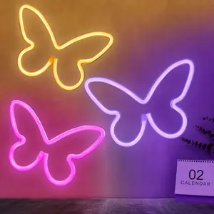 3 count Butterfly Neon Signs, Neon Light for Bedroom, USB or 3-AA   LED Wall Decor for Valentines Day Birthday Gift, Wedding, Party, Home Decor (Pink, Purple, Warm white)