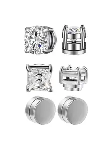 Crystal Magnetic Studs and Clip-On Earrings, Men Sleeper Earrings, Unisex Punk Style Zirconia Drop Earrings, No Piercing Required, All-Season Fashion Jewelry, Unique Earrings, Versatile Earrings