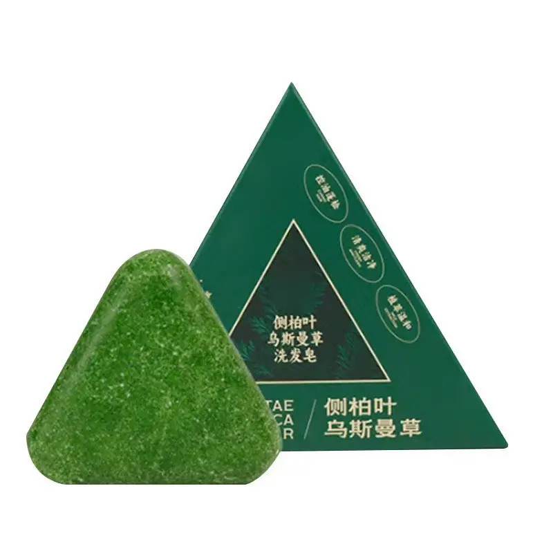 Green Shampoo Soap, Nature Triangle Shampoo Bar, Usman Grass Natural Shampoos Bar, Handmade Soap Solid Shampoos Anti-hair Breakage, Oil Control, and Anti-dandruff, Hair Growth