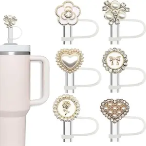 6/12/18pcs cup straw lids, white straw caps, compatible with handle mugs, ounce insulated cups, dustproof straw covers, Drinkware Lid, Drink Protector