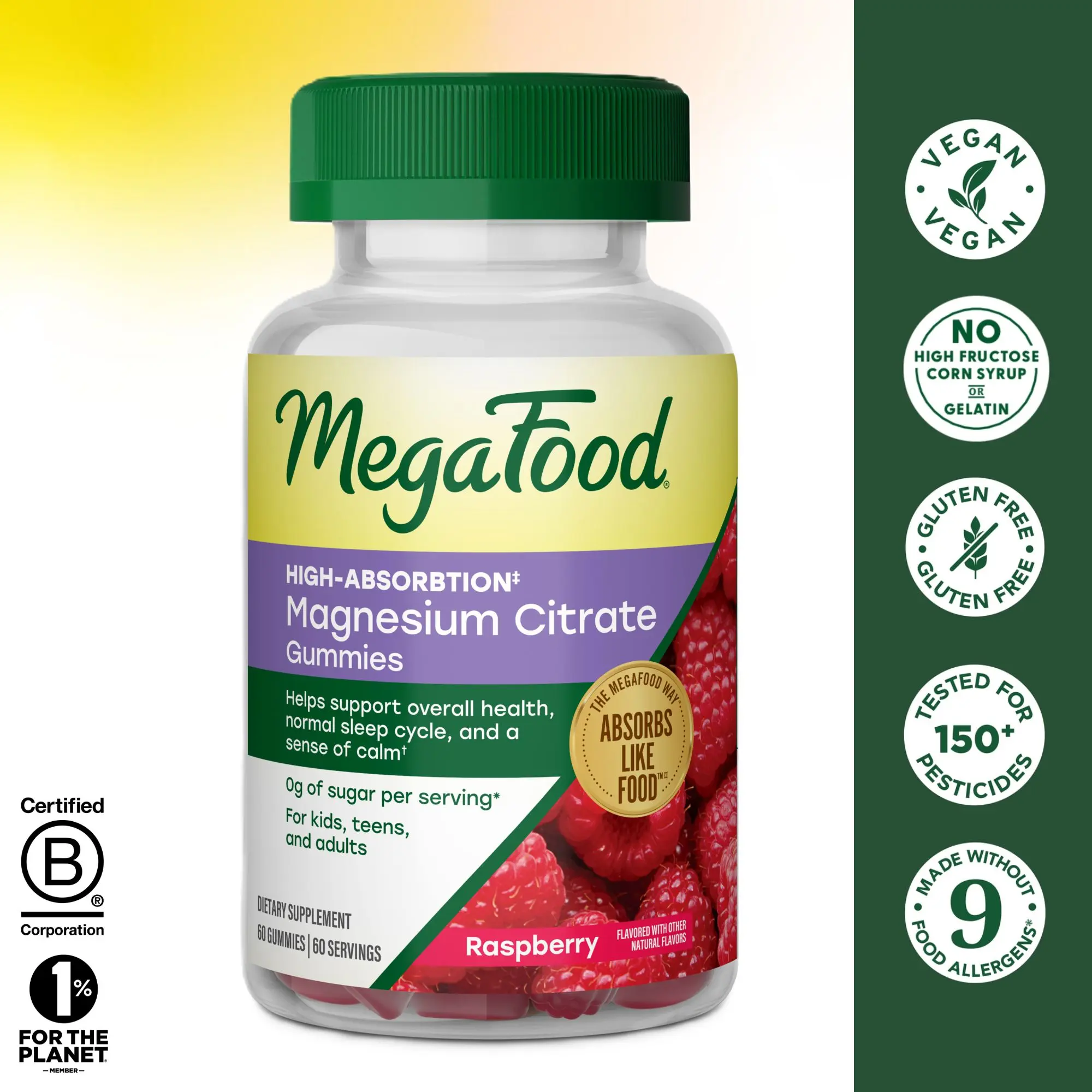 MegaFood Magnesium Citrate Gummies-Adults, Teens and Kids 4+ Helps Support Overall Health, Normal Sleep Cycle and a Sense of Calm-60 Servings