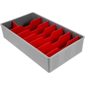 5 Compartment Vertical Money Organizer Plastic Cash Drawer Tray, Bill Coin Storage Box for Supermarkets Shops Retail Stores - Red