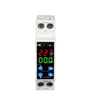 Mini Voltage Current Protector with Digital Display, 63A Over/Under Voltage Overload Protection, Auto Reset, 220V/110V 50/60Hz, DIN Rail Mount, Household Appliance Safety Breaker