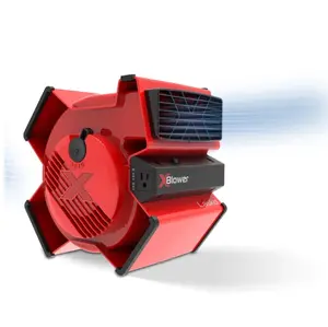 X-Blower 11" High Velocity Utility Blower Fan with USB Ports and Built-In Outlet for Cooling and Drying, Red, X12900