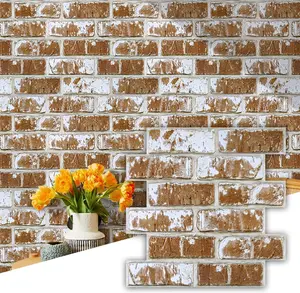 3D Peel and Stick Brick Backsplash - 10 pcs 11.8"x 11.8"Small Size PVC Printable Faux Brick Wall Panels Retro Brick Wallpaper Wall Tile for,Bedroom,Living Room,Fireplace,RV