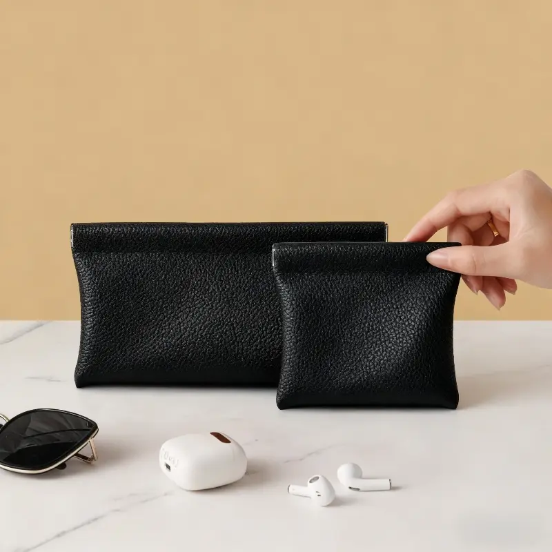 2 Piece Automatic Sealing Vintage Wallets, Auto Close Large Currency Small Coins Storage Bag, Snap Button Coin Purse, Wallet Set, Vintage Style Wallet, Durable Wallet