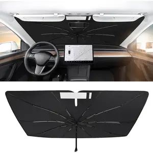 2017-2026  Model Y Model 3 Windshield Sunshade Umbrell [Nano Ice  Particle] Front Window Shade, Coating  Heat Protection Retractable Sunshades