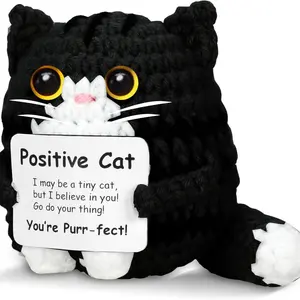 Handmade Positive Crochet Cat  Inspirational Gift | Cute Black Cat with White Paws You're Purr-fect!" Crochet Cat Plushie | Soft Stuffed Animal | Motivational Sign | Best Friend Encouragement | Kawaii Decor for Students & Mental Health Support