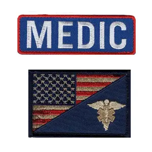 Medic EMT USA Flag Tactical Hook Patch 2pcs Bundle by Miltacusa