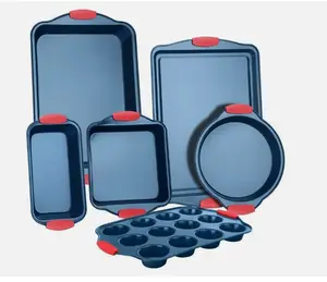 NutriChef 6Pcs Kitchen Oven Baking Pans Deluxe Nonstick Blue Coating Inside