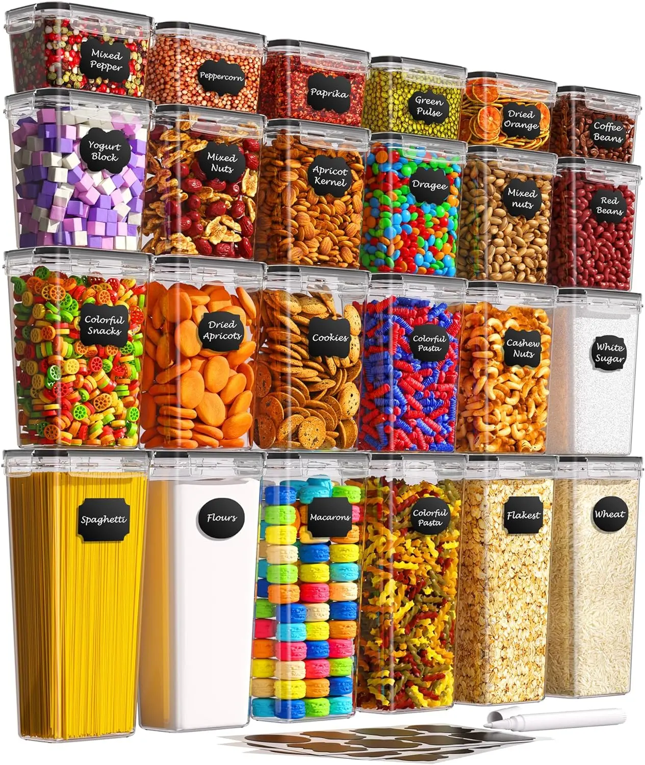 [ limited time deal ] 24 PCS Airtight Food Storage Containers with Lids, Kitchen Pantry Organization and Storage, BPA-Free Plastic Scale Food Canisters for Cereal, Flour, Sugar, Dry Food, Include Labels & Marker