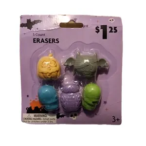 Halloween Erasers 5 Pack - Fun Pumpkin & Skull Designs for Kids - Perfect for School & Home Use - 3+ Years