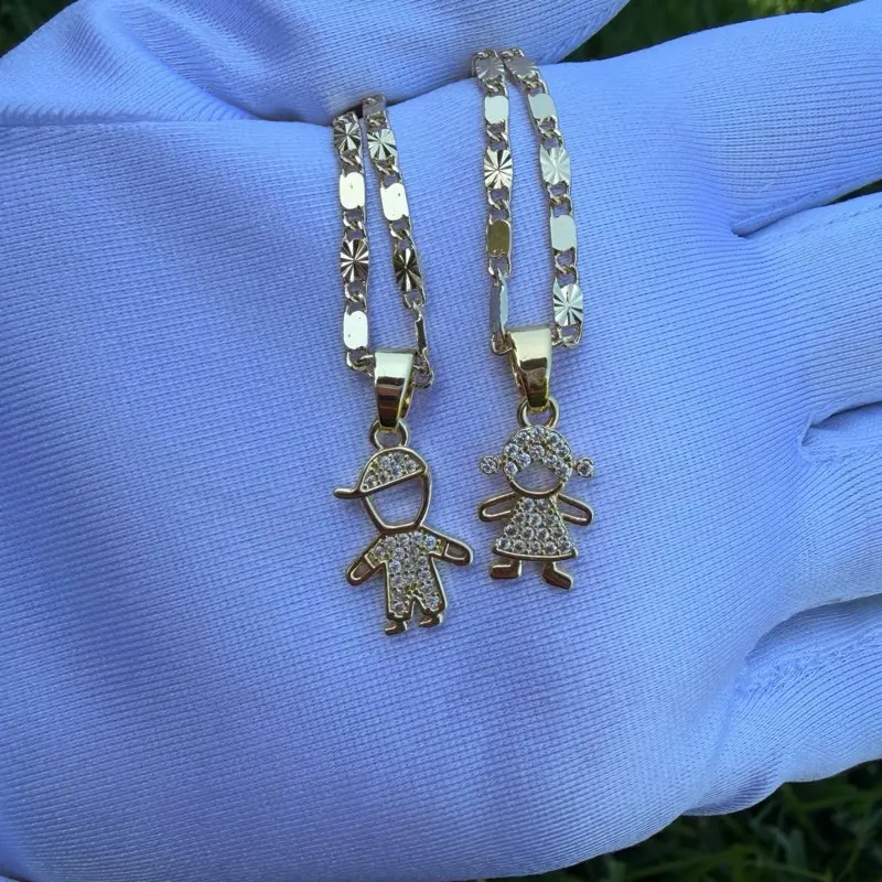 Boy Girl Charm Necklace with Chain - Gold Color Fashionable Design, Perfect for Everyday Wear