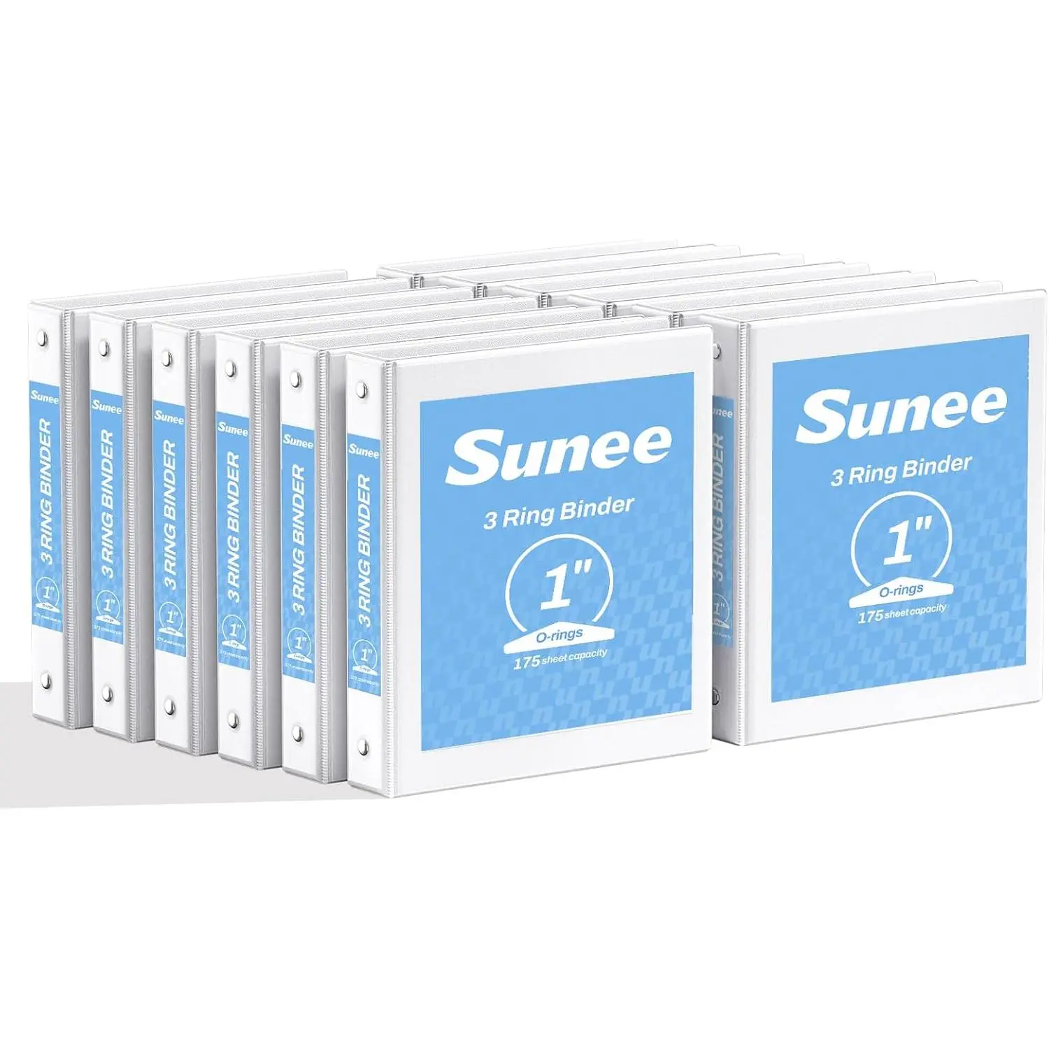 SUNEE 1-Inch 3-Ring Binders, 12-Pack White PVC-Free Clear View Binders (Fits 8.5x11 Inches) for School, Office Business Supplies