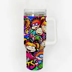 40oz Stainless Steel Tumbler, 1 Count Rugrats Pattern Insulated Water Bottle, Stainless Steel Thermos, Stainless Steel Flask, Drinking Cup for Home Office School, Boyfriend Gift, Drinkware, Summer Cool Bottle