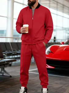 Men's Sportswear Set, Baseball Collar Hoodie & Drawstring Pants Two-Piece, Casual Trendy for Daily Wear, Fall Winter Fabric, Sweatsuit Matching Set, Athleisure Sweatsuit