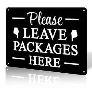 Decor Please Leave Packages Here Metal Aluminum Signs, Package Delivery Decor, Indoor/Outdoor Use for Front Door, Business, 12x8 Inches