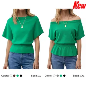 Imily Bela Women's Batwing Short Sleeve Sweater Top - Stylish Casual Wear with Unique Silhouette for Everyday Comfort