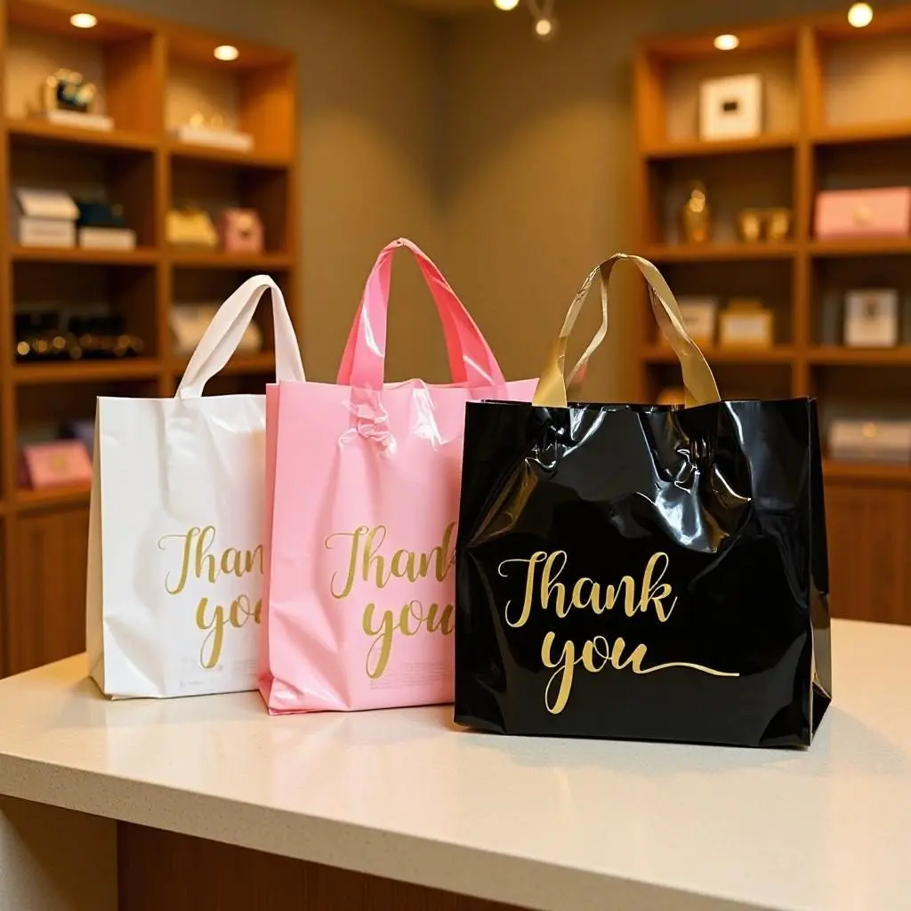 50pcs Thick Durable Plastic Gift Bags, Handheld Design Thank-You Bags, Gift Wrapping Supplies, Ideal for Business, Retail, Gifts, Exhibitions, Shops, Birthdays