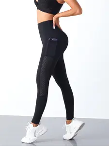 Women's High Waist Sports Leggings with Pocket, Breathable Comfortable Skinny Pants, High Stretch Yoga Leggings, Ladies Sportswear for Indoor Outdoor Wear, Gym Workout Leggings
