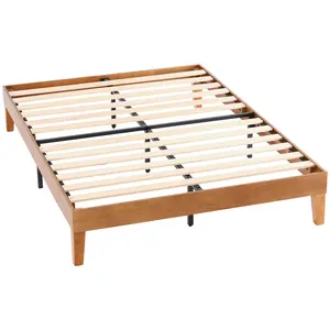 Solid Wood Bed Frame, Full/Twin/Queen/King Size Platform Bed with Slats, Noise Free Quiet Design, No Box Spring Needed, Sturdy Low Profile Minimalist Wooden Bed Frame