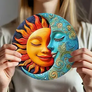 Sun & Moon 2D Flat Metal Sign 20*20cm Plaque - Round Farmhouse Decor for Garden, Home & Garage