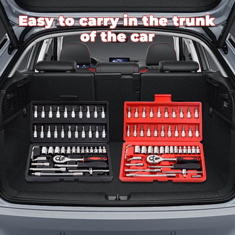46pcs Car Repair Machinery Tools Set, Household Machinery Tools, Socket Wrench Diy Repair Tool Kit, Ratchet Screwdriver Compatible with Car Repair & Bicycle Repair, Hardware Toolbox Compatible with Auto Repairing, Valentine's Day Gifts for Husband and Man