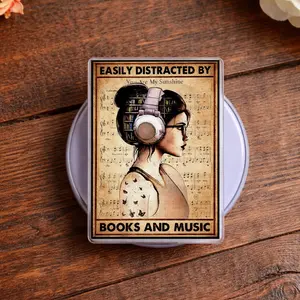 Vintage Books and Music Lover Magsafe Phone Grip - Magnetic Pop Socket & Kickstand - Bookish Gift for Her