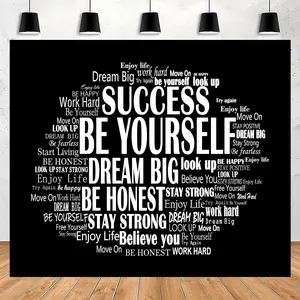 Backdrop Positive Affirmations Wall Tapestry Motivational Photography Background Black and White Themed Birthday Party Decorations Banner for Classroom, 6x6Ft