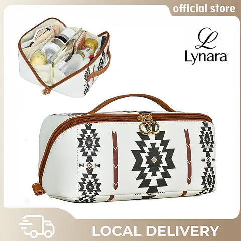 Boho Colorblock Graphic PU Leather Travel Makeup Bag - Compact, Built-in Organizer Bohemian Make-up Bag with Zippers, Travel Storage for Skincare, Lotion, Stationery, Ideal for Gifting Her