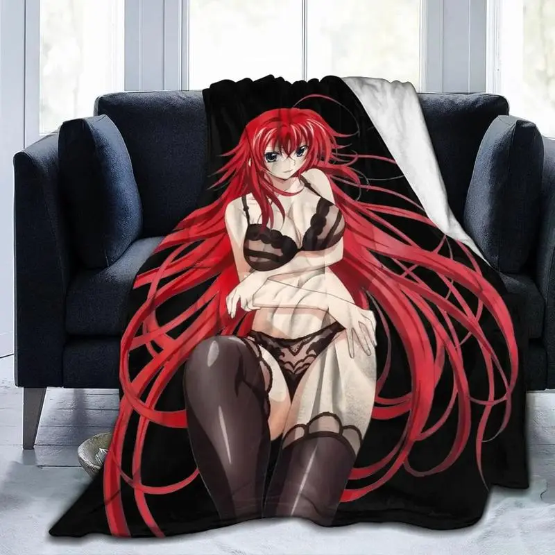 Fiery Red Hair Demon Girl Anime Graphic Flannel Throw Blanket - 1-piece Flannel Fabric, Ultra-Soft Printed Artwork, Cozy Lightweight Indoor Use Bedding for Living Room Sofa & Bed, Stylish Traditional Look Decor Gift for Anime Collectors