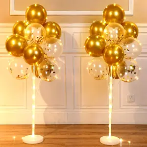 2 Sets Balloon Column Stands And 40 Golden Balloons For Floor With Led String Lights Centerpieces Tower For Baby Shower Birthday Wedding Party