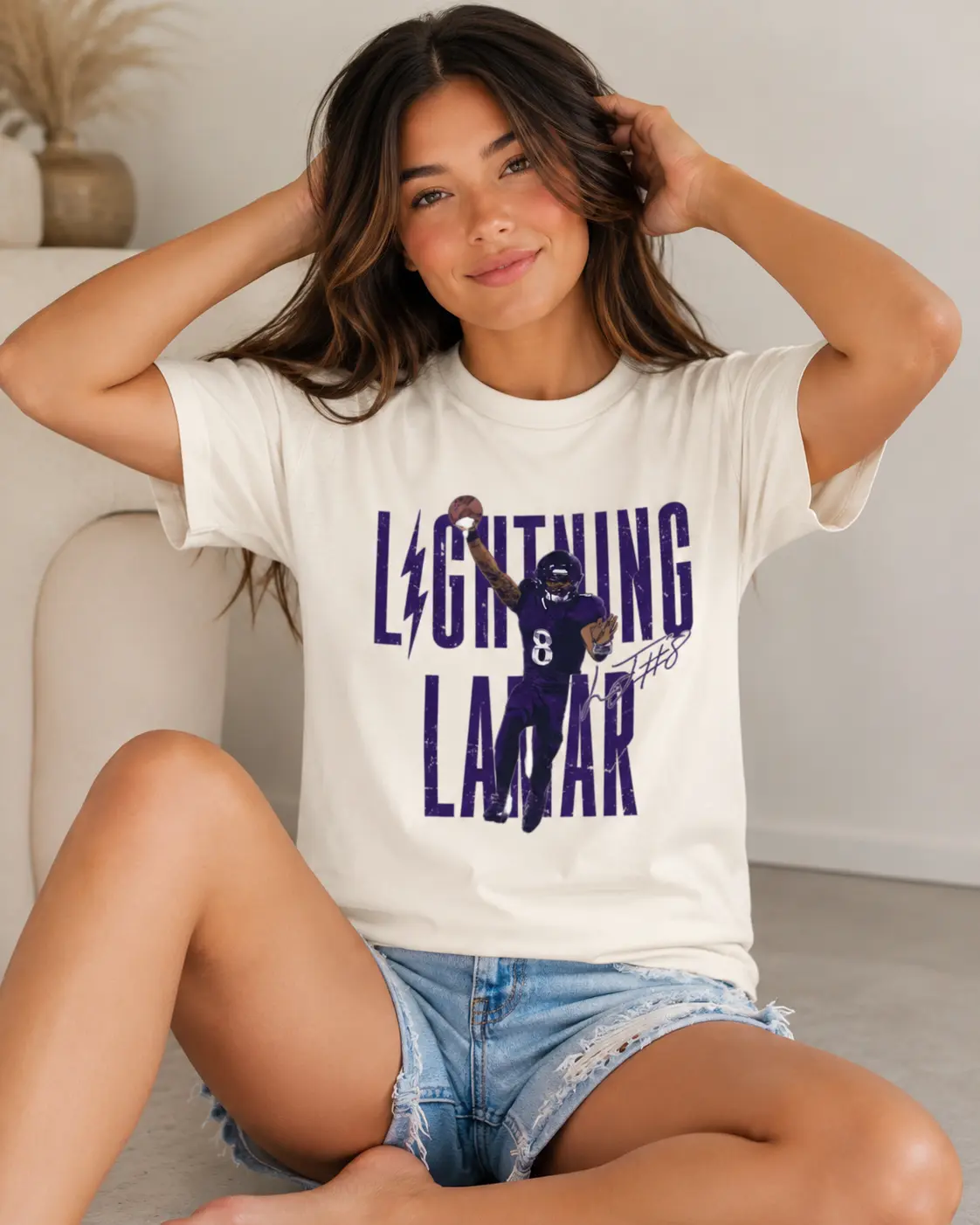Lamar Jackson Baltimore Touchdown Leap T-Shirt, Dynamic Quarterback Football Graphic Tee, Sunday Stadium Wear, Ravens Fan Gift for Men and Women