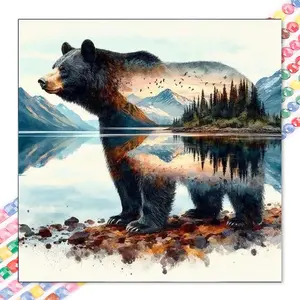 1pcs 5D DIY diamond painting kit, 5D diamond art set, DIY decoration, bear, lake, forest diamond painting kit full round diamonds DIY, mosaic, diamond art, DIY art home decoration, suitable for Halloween and Christmas, Wall Art Painting, Crafts