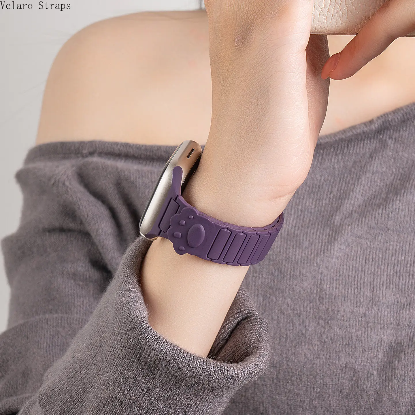 Silicone Watch Band for Women, Cute Cat Paw Slim Design, Adjustable Magnetic Strap, Soft Wearable Accessory for 38mm-49mm Smartwatches, Accessories, Durable, Magnetic Fit, Slim Profile, New Plum With Berry Purple, Starlight