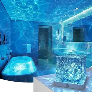 2 Pack Rechargeable Shower Light USB Powered 16 Color Changing LED Water Ripple Aurora Projector Night Light Dimmable with Remote for Bathroom Bedroom Decor