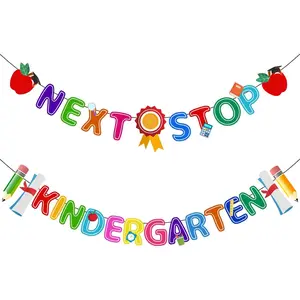 Pre-assembled 2Packs Preschool Graduation Banner Backdrop, Graduation Party Photo Decorations for Pre k Graduation