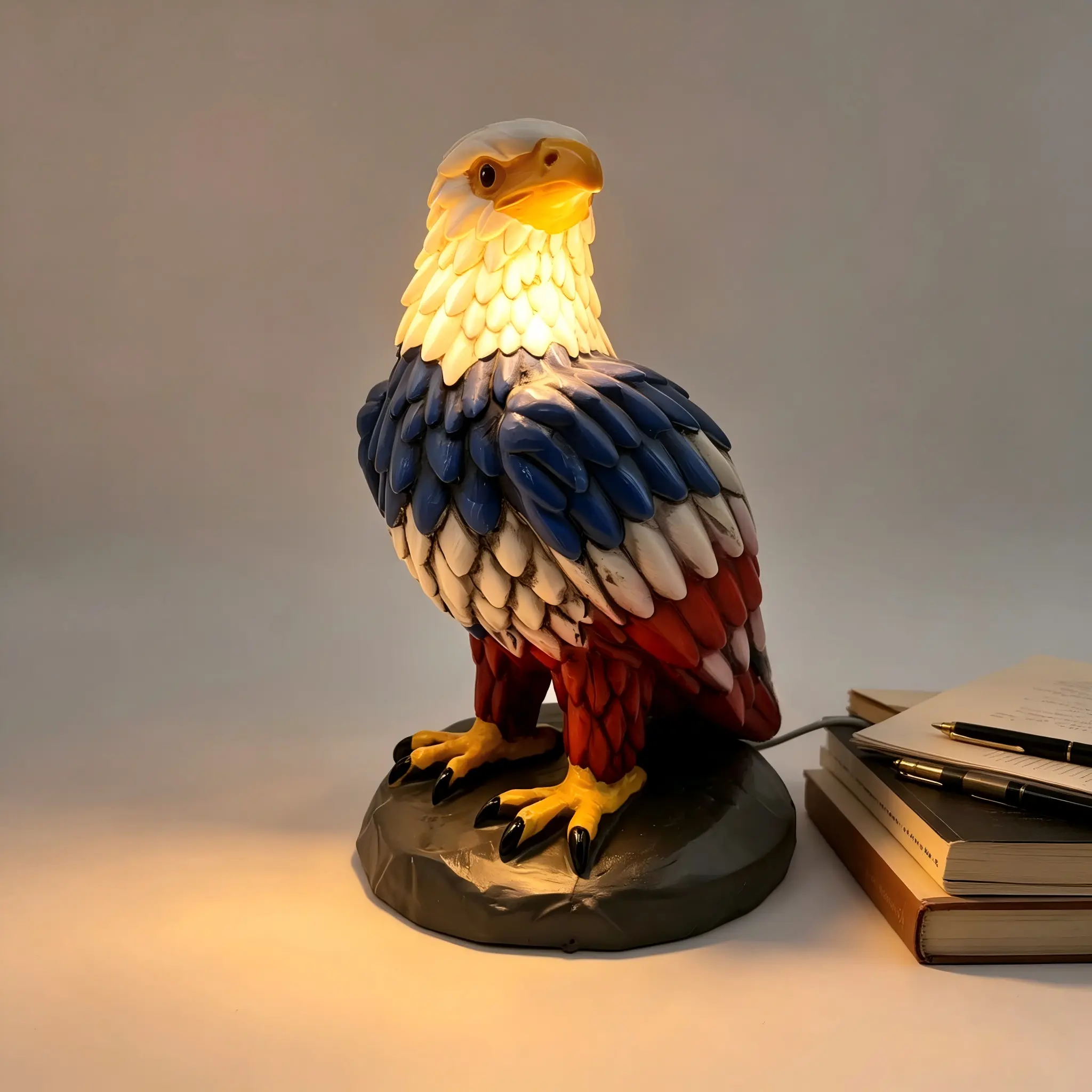 Majestic Hawk-Shaped Resin Desk Lamp - Compact AC Power Decorative Light, Casual Retro Animal Figurine Ambient Glow Night Light, 8.27*6.22*5.43in Tabletop Lamp with Integrated Tail Cord, Unisex Bedroom Decor, Wildlife Fan Housewarming Gift, Ambient Glow L