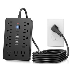 17 in 1 surge protector power strip, wall mounted electrical safety desktop charging station with 11 outlets, 6 usb ports, for home, office and travel, men's gift ideas, home essentials, office accessories, for plug, chargeable, black