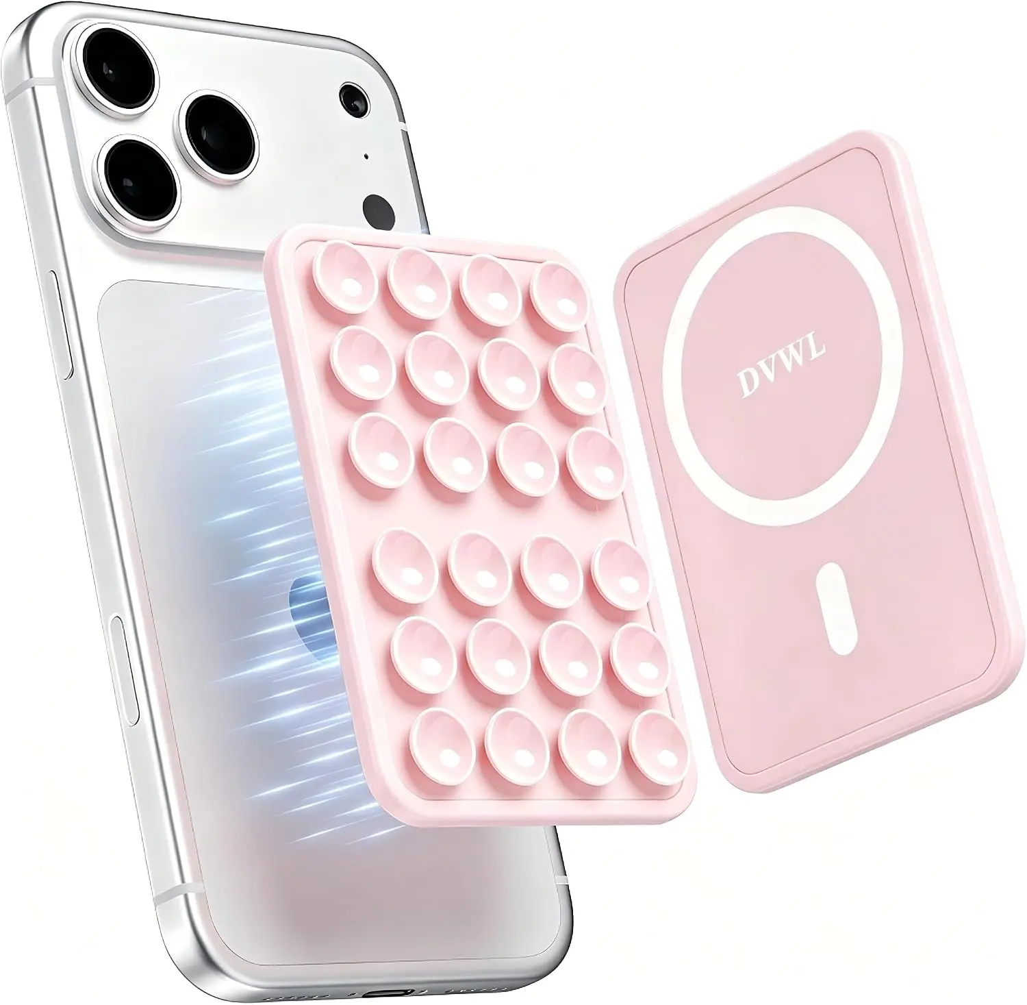 Magnetic Suction Sticky Phone Grip for iPhone 12-17 Series, Light Pink | Magsafe Compatible | Removable Hands-Free Selfie Video & Makeup & Vlogs | TikTok Creator/Influencer Content Accessory Gift