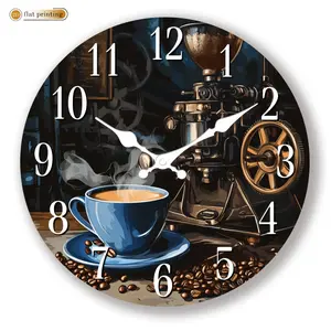1 acrylic silent wall clock for home use, fashionable retro classic art style, coffee-themed wall clock, vintage 2D flat print silent clock, suitable for dining room and kitchen decoration, Christmas and Valentine's Day decoration, wall decoration
