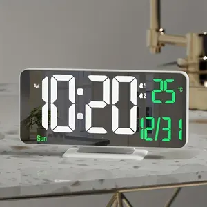 Alarm Clock For Bedroom, 6. 7" Desk Digital Clock, Led Clock, Mirror Clock, Dual Alarm Clock For Living Room With Seconds, Date, Week, 12/24h, Dimming