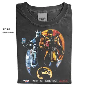 Comfort Color Mortal Kombat Soda Parody T-Shirt, Retro Gaming Streetwear Graphic Shirt, 90s Bootleg Fighting Game Tee, Casual, Unisex Cotton T-Shirt, Menswear, Womenswear