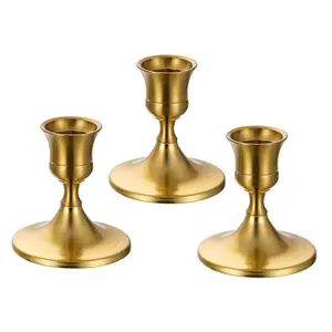 3 Pcs Taper Candle Holders, Vintage Brass Candlesticks for Table Centerpiece, Elegant Candle Stands for Weddings, Dinners, Home Decor, Interior Decoration Accessories, Set